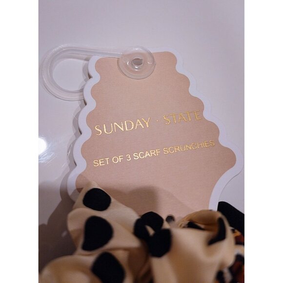 Sunday State Set Of 3 Scarf Scrunchies - Polka Dot Leopard Print & Solid Black - Picture 3 of 6